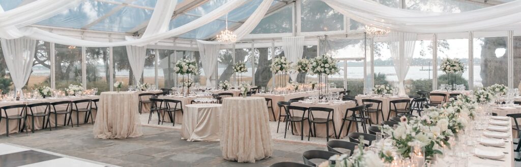 Elegant table setting for catered wedding in Charleston